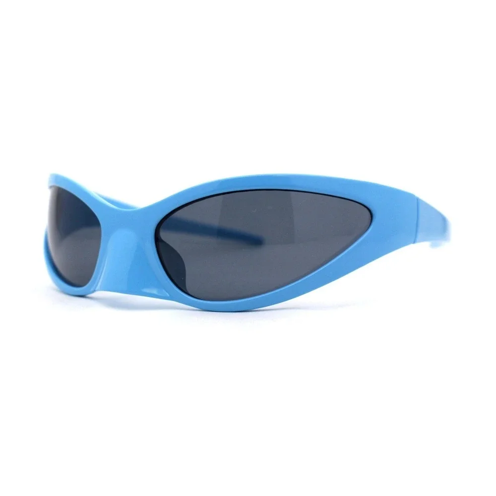 Blue Shield Sunglasses Futuristic Y2K Sport Shades Wrap Around Street Wear Trend